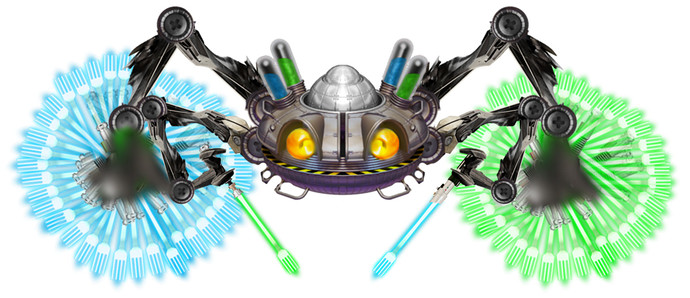 General Robotic Space Crab with spining forksabers